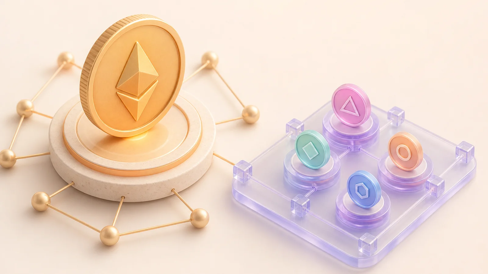 A core native coin block on its own network with smaller token objects on another chain layer