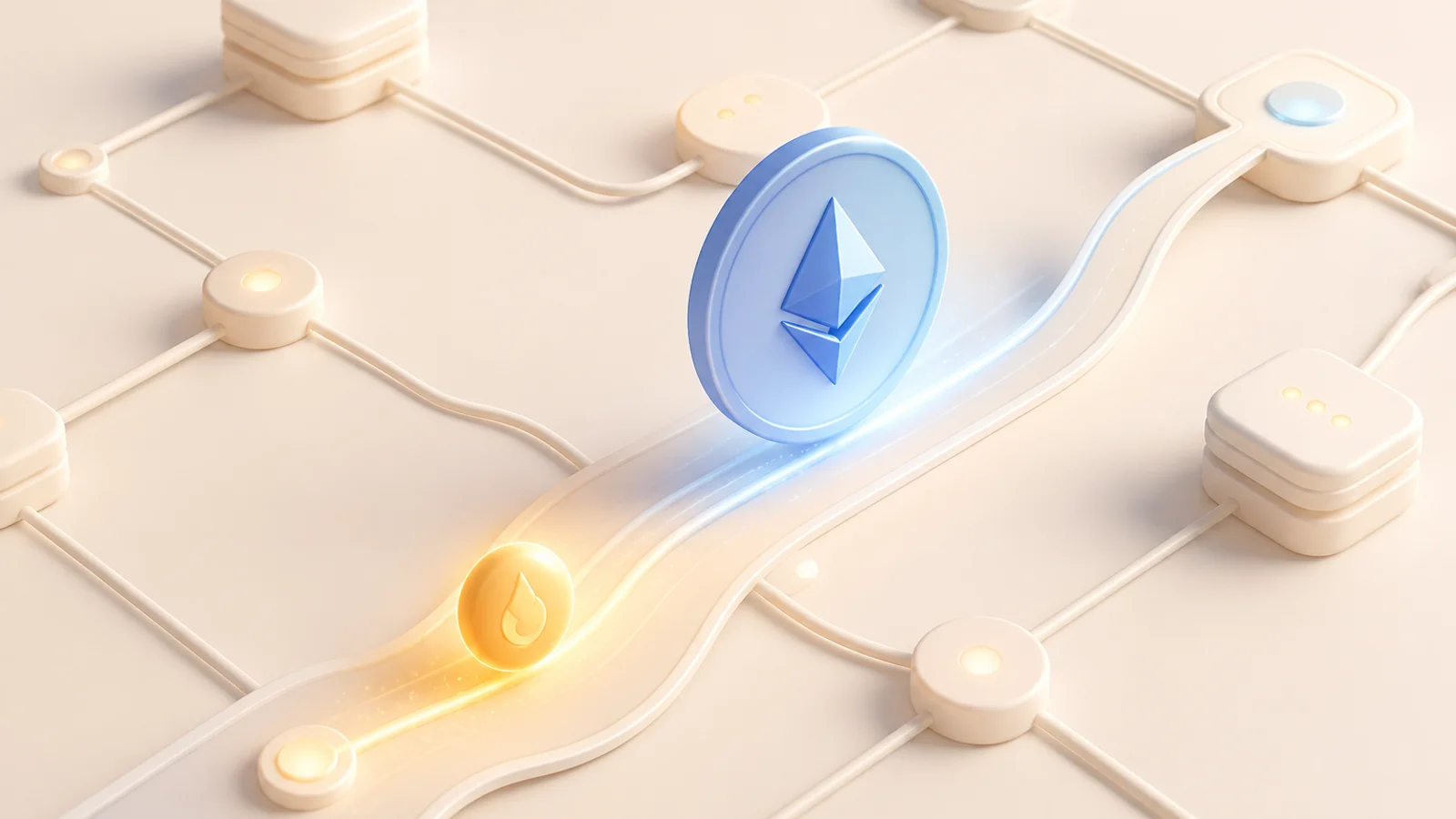 A transaction token moving through a network with a small native coin fuel element