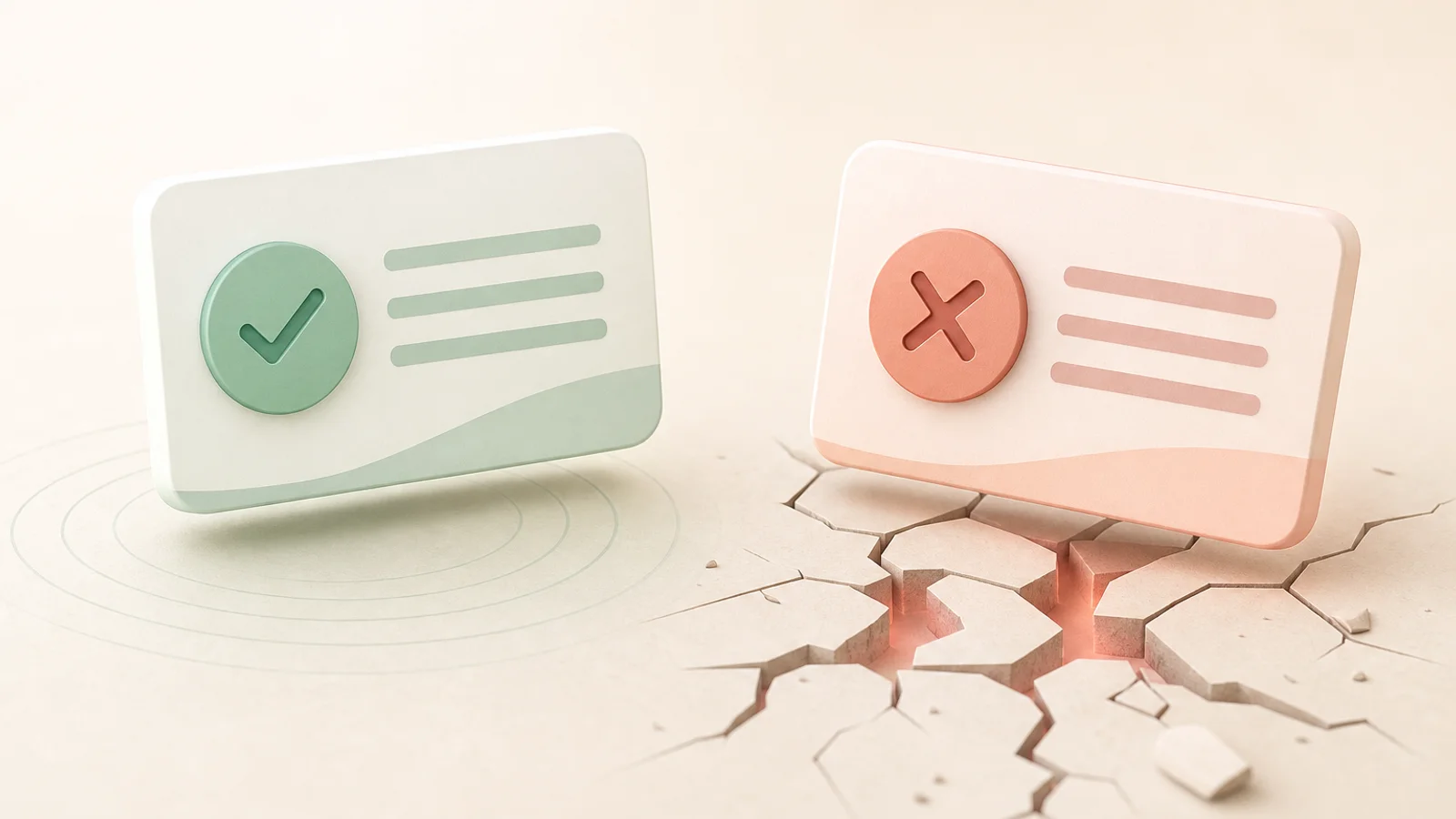 Polished answer cards with subtle mismatch cues beneath a confident surface pattern