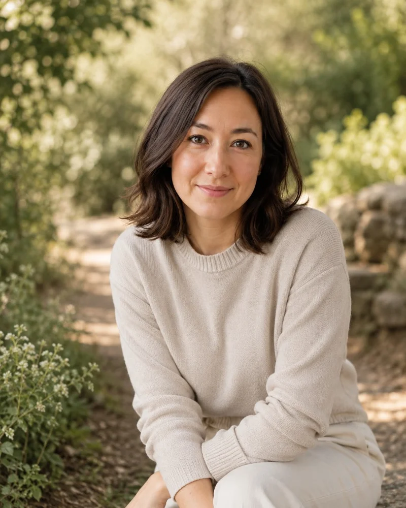 Jane Calder outdoors in natural light, smiling warmly at the camera